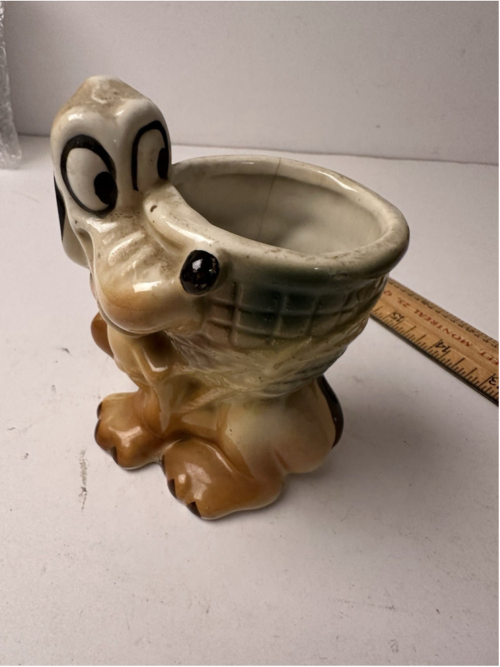Vintage Ceramic Disney Goofy Planter Figurine Basket Novelty Nursery Decor 5.5"